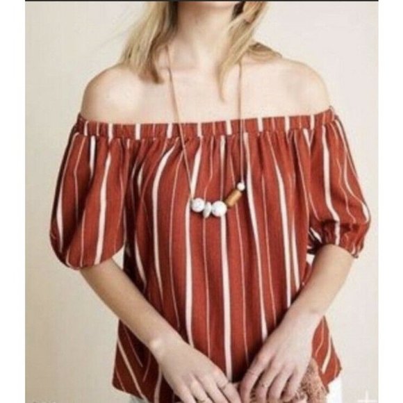 Anthropologie Elodie Off The Shoulder Top Terracotta Medium NEW Fall Autumn RARE - Picture 2 of 6